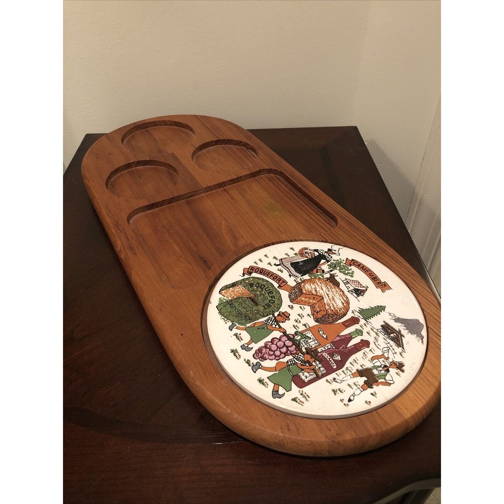 Vintage Dolphin Teakwood Wooden Cheese and Cracker Olives Charcuterie Board Tray
